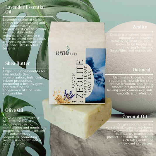 The bar is set high with Zeolite Lavender Oatmeal Soap.  A combination of organic oils make this natural bar of soap good for soothing, cleansing, nourishing and revitalizing skin.  Natural soaps Canada